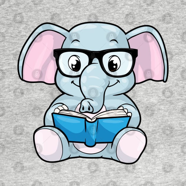 Elephant as Nerd with Glasses & Book by Markus Schnabel